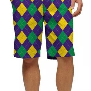 Loudmouth Heritage Carnival Argyle Diamond Mardi Gras Bold Golf Shorts. Size